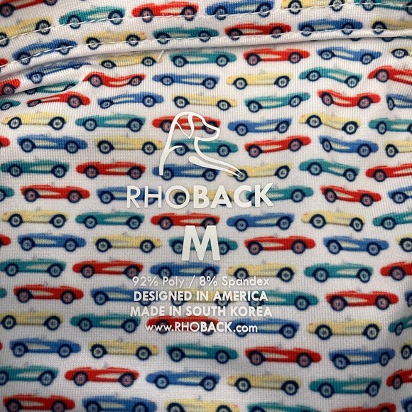 Rhoback Performance Polo All Over Print Mens Medium Golf White Sports Cars - Picture 4 of 9
